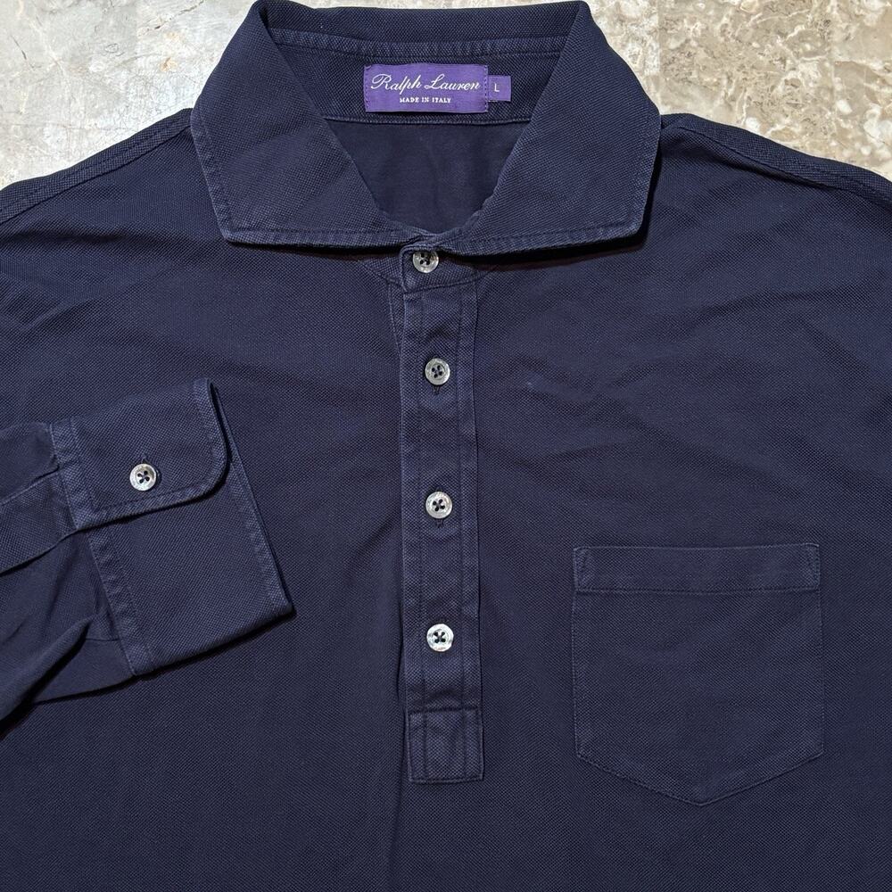 Ralph Lauren Purple Label Shirt Mens Large Blue Pique Mesh Polo Long Sleeve
